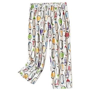 DSKK Pyjamabroek voor dames, katoen, 3/4, lang, pyjamabroek, dames, grote maten, pyjamabroek voor dames, van katoen, Wit-3, L