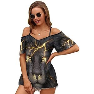 Golden Cool Lion King Paninting Vrouwen Blouse Koude Schouder Korte Mouw Jurk Tops T-shirts Casual T-shirt XL