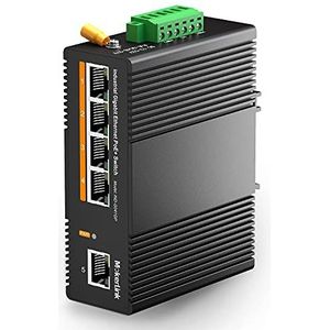 MokerLink Industriële Gigabit PoE 5-poorts Ethernet-switch met 60 W PoE+ voeding, IP40 onbeheerde netwerkswitch (-40 tot 185 °F), met voeding