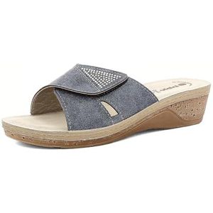 inblu Damessandalen met strass en verstelbare klittenbandsluiting, voetbed van echt leer, maat 35 tot 41, sandalen, blauw, EU, Blauw, 41 EU