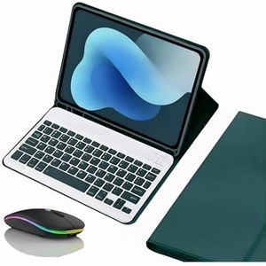 Toetsenbordhoes voor Samsung Galaxy Tab S10 Plus 12.4'' 2024/S9FE Plus 12.4'' 2023/S9 Plus 12.4'' 2023, Afneembaar Draadloos Toetsenbord Met Achtergrondverlichting en Bluetooth-muis,Dark green