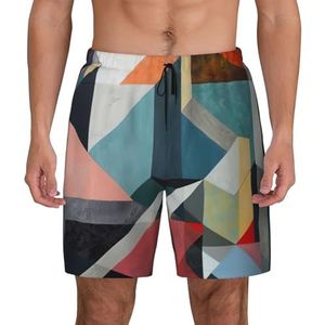 YJxoZH Abstract Geometrische Print Heren Zwembroek Board Shorts Surfen Elastische Strand Shorts,Sneldrogende Zwemshorts, Zwart, XXL