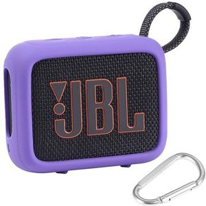 Siliconen hoes voor JBL Go 4 - Draagbare Bluetooth draadloze luidspreker, waterdichte en anti-stof draagbare hoes voor JBL Go 4 Bluetooth-luidsprekers, reisdraagtas met karabijnhaak (paars)