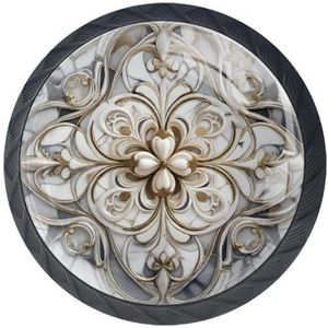 etoenbrc 4 Stuks Glas 35mm Ladeknop, Marmeren Bloemen Patroon Kast Knoppen Ladedeur Trekt Handgrepen voor Keuken Badkamer Thuis Kast Dressoir Meubels Woonkamer Garderobe Hardware