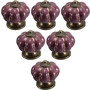 Vintage kastknoppen keramische knoppen, 6PCS veelkleurige snoepkleur baby kindermeubels keukenkast, vintage keramische dressoir pompoenen. (Roze) (Kleur: Roze) (Color : Purple)