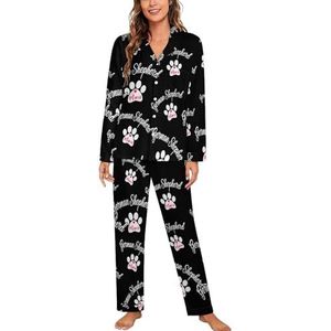 Duitse Herder Mom Paw Damespyjama, tweedelige pyjamasets met knopen, nachtkleding met lange mouwen, top en broek, loungewear