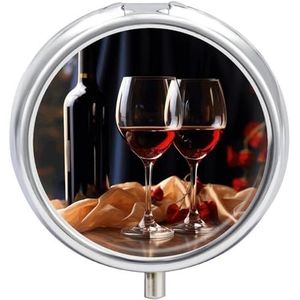 Pillendoosje 3 compartimenten medicijnpillenetui, rode wijnglazen kleine pillenetui voor portemonnee en zak, draagbare pillenhouder, ronde pillenhouder, mini-pillenorganizer voor reizen of dagelijks