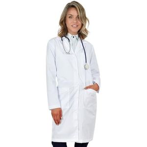 B-Well Bianca Witte damesblouse, middelbare school, chemische blouse met reverskraag, 3 zakken met drukknopen, wit, 42