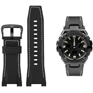 Mannen Canvas lederen horlogebandje 26 MM Fit for Casio GST-B100 S130 W300GL 400G W330 GST-W120L s120 W130L S100 Serie horloge accessorie (Color : Black white canva, Size : 26mm)