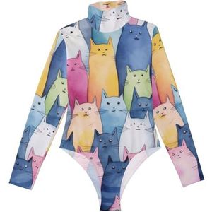 LI ZHI XIN Rompertje met lange mouwen voor dames, lange mouwen, eendelige jumpsuit met rolkraag, turnpakje, top voor meisjes, dans, workout, fitness, bodysuit met dierenpatroon, Meerkleurig, S