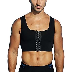 Mannen Gynaecomastie Borsten Verbergen Compressie Vest Shirt Borstbinders Korte Tanktop (Color : Black, Size : XXL)