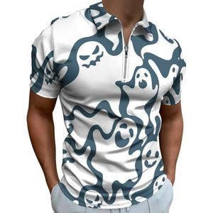 Spooky Ghosts Boo Poloshirts met halve rits voor mannen, slim fit T-shirt met korte mouwen, sneldrogend, golftops T-shirts, M