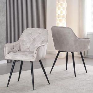 B&D home Eetkamerstoel Dieter set van 2 | keukenstoel schaalstoel stoel voor keuken, eetkamer, eettafel, woonkamer, werkkamer, kantoor | retro modern design | fluwelen stof grijs, 11137-GRAU-2