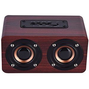 6 W mini bluetooth-luidspreker met 2 trompetten, draadloze stereoluidspreker met 8 uur continu afspelen, draagbare houten desktopluidspreker voor laptop, telefoon, tv (rood hout)