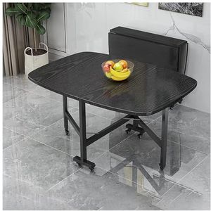 Opvouwbare keukentafel, houten studeerwerkstation PC-laptoptafel, eettafel met drop leaf, ruimtebesparend, ontwerp met ronde randen, verstelbare beweegbare keukenbureautafelwielen (Color : Black, Si