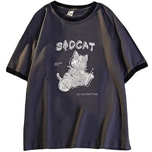 Goth-T-shirt voor dames, zomer, grafische harajuku, gothic, griezelige kattenprint, nieuwigheid top met korte mouwen, Donker Grijs, S