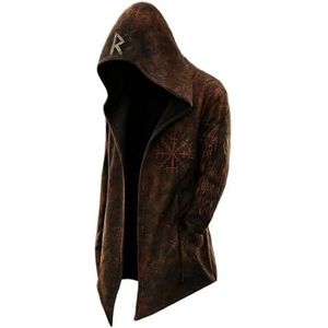 MYZTTZR Viking Heren Cardigan met Capuchon Noorse Mythologie 3D Tattoo Odin Herfst Jas Valhalla Cadeau,Skull,XXL
