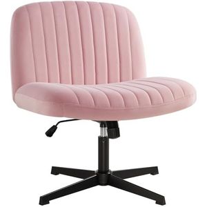 IWMH bureaustoel zonder armleuningen, in hoogte verstelbare bureaustoel zonder wielen, stoffen bekleding, medium rugleuning, voor thuis, kantoor, slaapkamer (Roze)