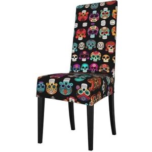FRESQA Mexicaanse kleurrijke schedel print elastische eetkamerstoel cover met verwijderbare bescherming, geschikt voor de meeste armleuningen stoelen