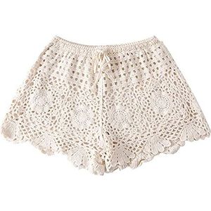 HJUGHPN Dames Shorts 1 st Vrouwelijke Zomer Strand Bloemen Gehaakte Shorts WomenHollow Out Korte, Beige, One size