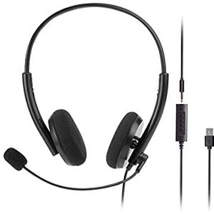 Monoprice WFH 3,5 mm + USB Wired Back to Basics Web Meeting Headset, Lichtgewicht, met verstelbare microfoon en USB inline controller, voor virtuele vergaderingen - Workstream Collection