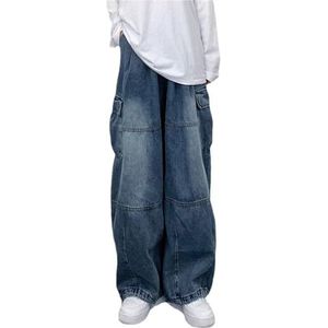 Sawmew Baggy Jeans Heren Y2K Jeans Vintage Denim Broek met Wijde Pijpen Jeans Lange Skateboard Jeans Tiener Jongens Hip Hop Jeans (Color : Blue, Size : L)