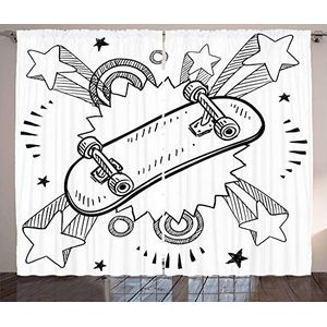 ABAKUHAUS Hipster Gordijnen, Skateboard Pop Art Style, Woonkamer Slaapkamer Raamgordijnen 2-delige set, 280 x 225 cm, Zwart wit