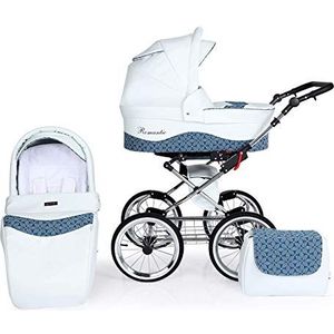 Baby kinderwagen Classic Buggy 3in1 autostoel reissysteem pasgeborenen vanaf de geboorte (2in1 zonder autostoel, wit en blauw)