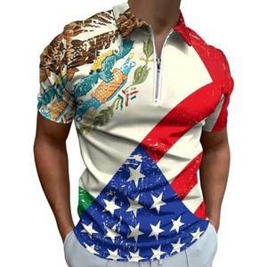 USA En Mexicaanse Vlag Half Zip-up Polo Shirts Voor Mannen Slim Fit Korte Mouw T-shirt Sneldrogende Golf Tops Tees 4XL