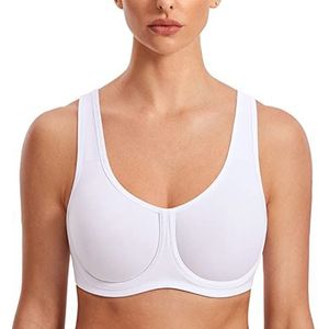 SYROKAN Sportbeha Vrouwen Max Control Solid High Impact Plus Size Onderdraad Sport BH met beugel voor grote maten wit 105G