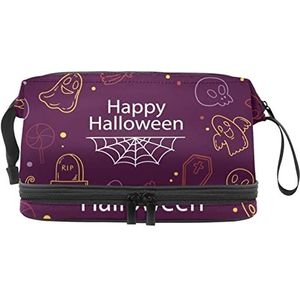 Grote capaciteit reizen cosmetische tas,Hand tekenen Halloween Doodle-01, make-up tas, waterdichte make-up tas organisator, Meerkleurig, 27x15x14 cm/10.6x5.9x5.5 in