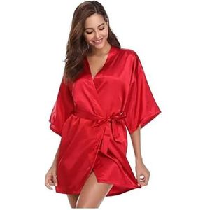 Satijnen Badjas Satijn Gewaad Vrouwelijke Intieme Lingerie Nachtkleding Zijdeachtige Bruids Bruiloft Gift Casual Kimono Badjas Jurk Nachtjapon Sexy Nachtkleding Voor Vrouw, Rood, XL