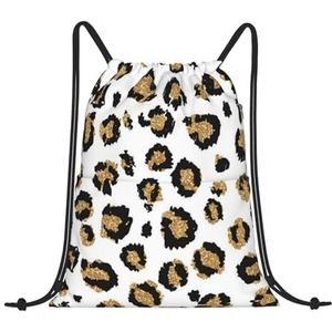 EgoMed Trekkoord Rugzak, Rugzak String Bag Sport Cinch Sackpack String Bag Gym Bag, Gold Glitter Black Leopard Animal Print, zoals afgebeeld, Eén maat