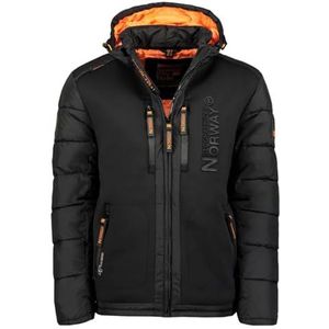 Geographical Norway Winterjas voor heren, gewatteerd, met capuchon, warm gevoerd, voor skiën/snowboarden, winter/herfst, maat S tot 7XL, zwart, S