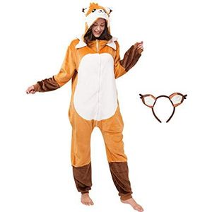 corimori Faye de vos onesie jumpsuit voor dames en heren, maat 160-170 cm, oranje-bruin
