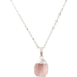 Bohemen Vrouwen Korte Choker Ketting Natuurlijke Citrien Amethist Kristallen Hanger Kettingen Party Bruiloft Sieraden (Color : RoseQuartz Silver)