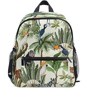 RXYY Kids Rugzakken Tropische Vogel Toucan Zebra Boom Schouder Reizen Peuter School Tas Rugzak met Borstriem voor Meisjes Jongens