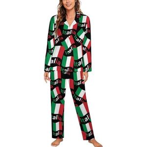 Italië Italia Italiaanse Vlag Lange Mouw Pyjama Sets Voor Vrouwen Klassieke Nachtkleding Nachtkleding Zachte Pjs Lounge Sets