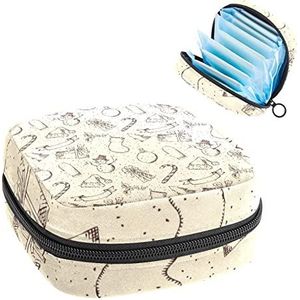 Opbergtas voor maandverband Pads, Menstruatie Cup Pouch, Periode Bag Organizer voor vrouwelijke Pads Tampons, Hand Getrokken Kerst Elementen Patroon