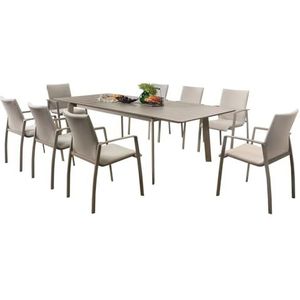 Tuinmeubelset VERANO met 1 tafel (180 - 260 x 103 x 75 cm) en 6 stoelen, champagne/crème. Robuust, uittrekbaar, modern design. Meer trefwoorden: outdoor meubels, balkonmeubelset, terrasmeubels