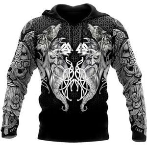 Heren Viking Odin Crow Animal 3D Print Hoodie - Noorse Mythologie Raven Huginn en Muninn Grafische Trekkoord Trui - Outdoor Nieuwigheid Vintage Grote Zakken Grote Maten Bovenkleding