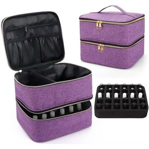 Nagellak-opbergtas, dubbellaagse nagellak-tas, waterdichte nagellak-organizer, nylon cosmeticatas, make-up organizer voor 30 flesjes nagellamp, nagelaccessoires, nageldroger, lila, Praktisch en