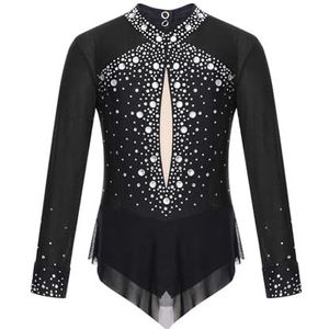 NUOYIXUAN Gymnastiekpak voor meisjes, ritmisch gymnastiekpak voor meisjes, body met strass, kunstschaatspak, balletbody (zwart, 14)