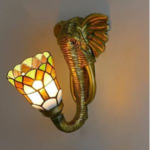 Tiffany Stijl Wandlamp, Retro Olifant Stijl Basis, Creatieve Verlichting Gekleurde Glazen Wandlamp, Gekleurde Glazen Wandlamp, Trap Kamer Hotel