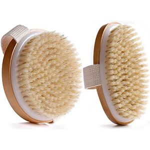 Droog borstelen Body Borstel voor lymfatische cellulitis, 2 Pack Bad Body Exfoliator Borstel Set voor Douche Reiniging en Exfoliëren, Natuurlijke Hout Borstelharen 2 Maten 10,5 CM Rond & 13x6,5 CM Ovaal