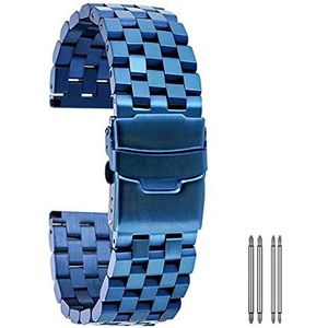 Horlogeband blauwe roestvrijstalen horlogeband armband 20 mm 22 mm 24 mm massief metalen horlogeband polsriem vervanging veerstaven accessoires armband