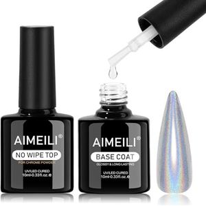 AIMEILI Top Coat en Base Coat Set For Chrome Powder UV LED Nagellak Gel Gellack Soak-Off Glanzend Gloosy Shine Nagel Gel Nail Polish Nail Art Manicure 2pcs x 10 ml