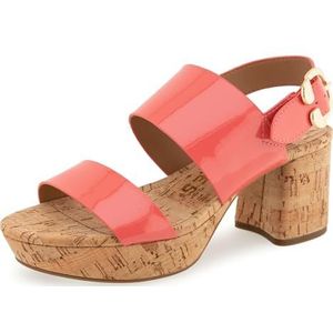 Aerosoles Camera-sandaal voor dames met hak, kunstleer gelakt koraal met kurk, 42 EU