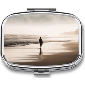 Alone at The Beach Pillendoosje Leuke Vierkante Pillendoosje Draagbare Geneeskunde Tablet Vitamine Houder Organizer voor Portemonnee Pocket