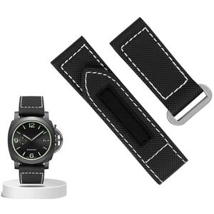 dayeer 24mm koolstofvezel nylon canvas band voor Panerai Lumino PAM01118 01661 waterdichte horlogeband armband (Color : Black-silver, Size : 24mm)